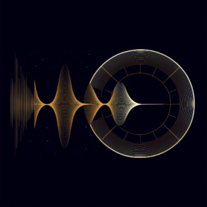 Audio waveform curving into a zodiac ring in gold — audio astrology reading