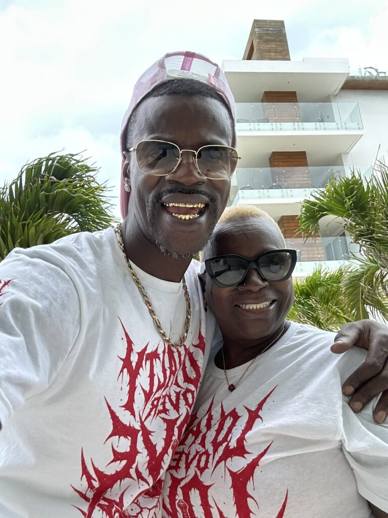 David Hawkins and his mother at a resort in San Pedro, Belize