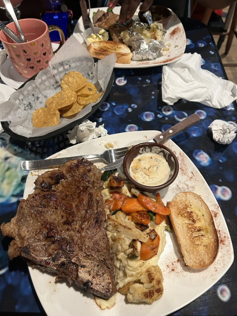 Steak dinner at a Belizean restaurant